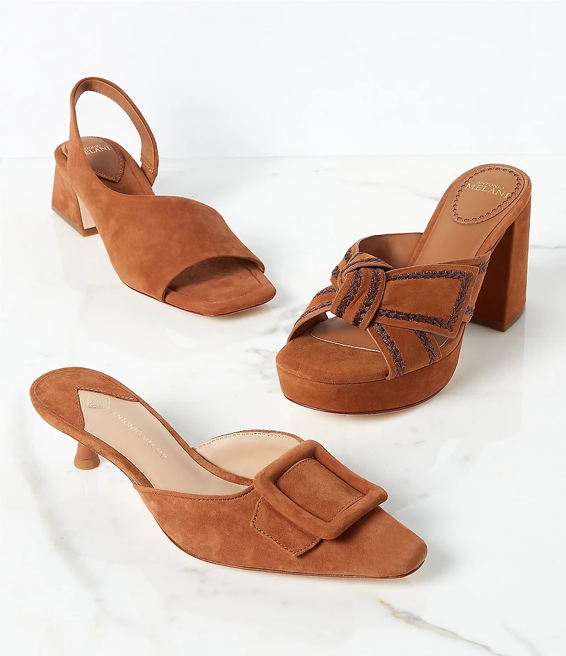 Antonio Melani Kendra Suede Buckle Ornament Dress Mules
