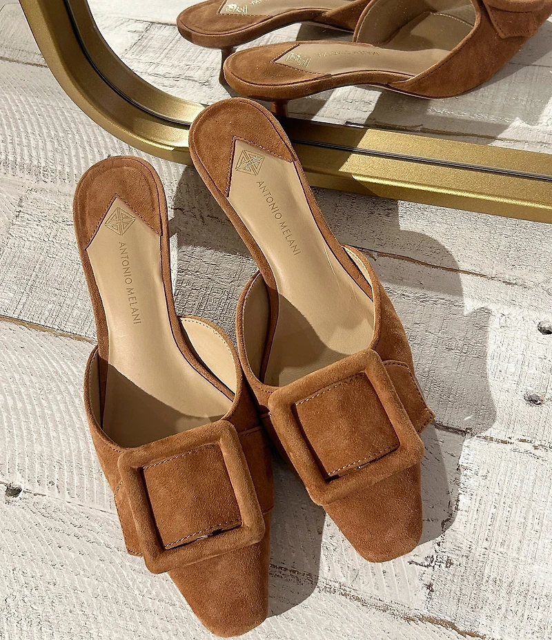 Antonio Melani Kendra Suede Buckle Ornament Dress Mules