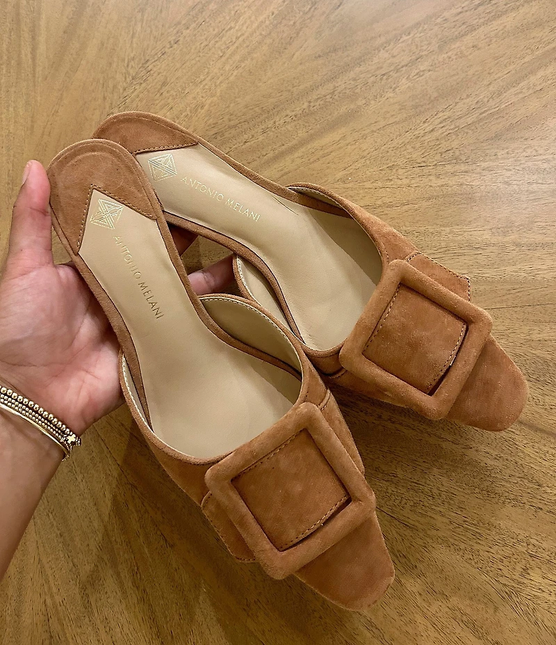 Antonio Melani Kendra Suede Buckle Ornament Dress Mules