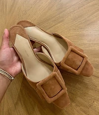 Antonio Melani Kendra Suede Buckle Ornament Dress Mules