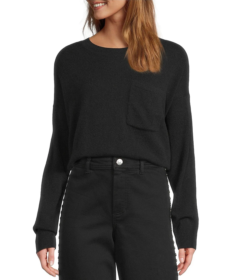 Antonio Melani Kimberly Crew Neck Long Sleeve Front Pocket Cashmere Sweater
