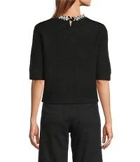 Antonio Melani Kourtney Wool Blend Jeweled Crew Neckline Short Sleeve Sweater