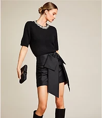 Antonio Melani Kourtney Wool Blend Jeweled Crew Neckline Short Sleeve Sweater