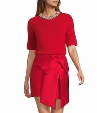 Antonio Melani Kourtney Wool Blend Jeweled Crew Neckline Short Sleeve Sweater