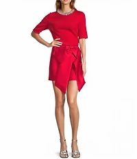 Antonio Melani Kourtney Wool Blend Jeweled Crew Neckline Short Sleeve Sweater