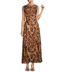 Antonio Melani Kristen Leopard Print Boat Neck Sleeveless Blouson Dress