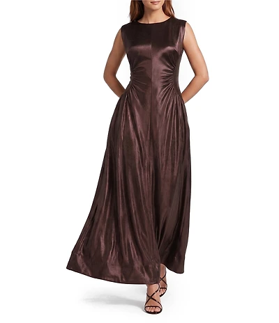 Antonio Melani Kristen Shimmer Boat Neck Sleeveless Ruched Side Maxi Dress