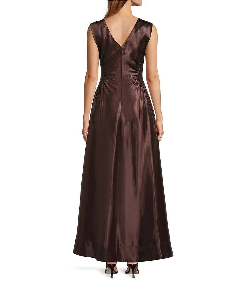Antonio Melani Kristen Shimmer Boat Neck Sleeveless Ruched Side Maxi Dress