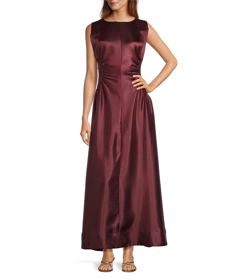 Antonio Melani Kristen Shimmer Sleeveless Ruche Side Boat Neck Sheath Maxi Dress