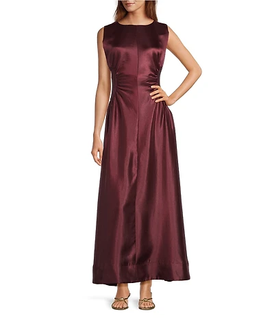 Antonio Melani Kristen Shimmer Sleeveless Ruche Side Boat Neck Sheath Maxi Dress