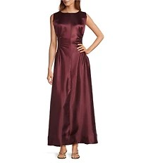 Antonio Melani Kristen Shimmer Sleeveless Ruche Side Boat Neck Sheath Maxi Dress