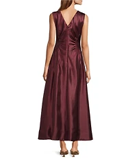 Antonio Melani Kristen Shimmer Sleeveless Ruche Side Boat Neck Sheath Maxi Dress