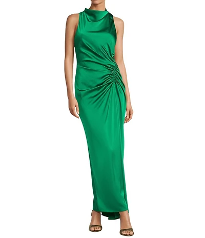 Antonio Melani Kya A-Line Ruched Detail Cowl Neckline Sleeveless Dress