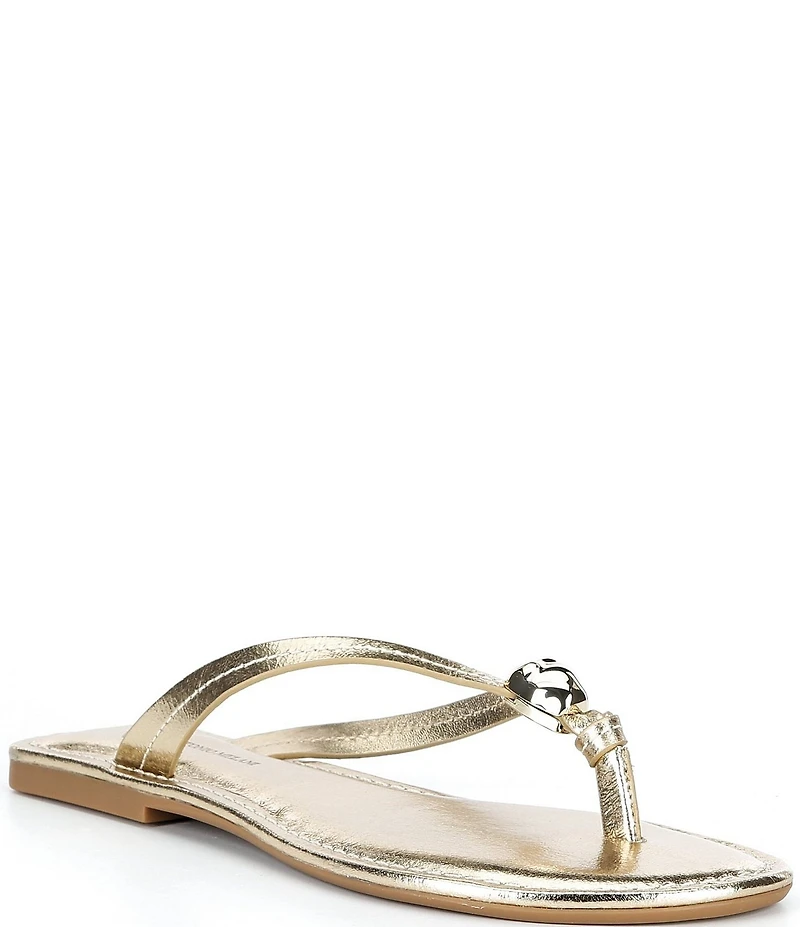 Antonio Melani Kylan Metallic Leather Ornamented Thong Sandals