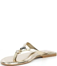 Antonio Melani Kylan Metallic Leather Ornamented Thong Sandals