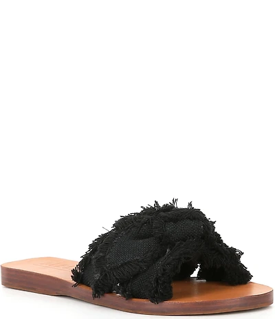 Antonio Melani Laney Frayed Linen Knotted Bow Slide Sandals