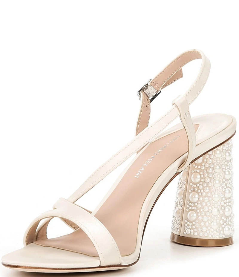 Antonio Melani Larie Two Satin Pearl Embellished Dress Sandals