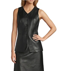 Antonio Melani Lauren Genuine Leather Coordinating Button Front V-Neck Sleeveless Vest