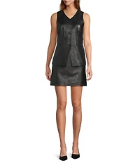 Antonio Melani Lauren Genuine Leather Coordinating Button Front V-Neck Sleeveless Vest