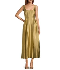Antonio Melani Leah Metallic Scoop Neckline Sleeveless Ruching A-Line Dress