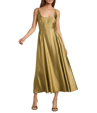 Antonio Melani Leah Metallic Scoop Neckline Sleeveless Ruching A-Line Dress