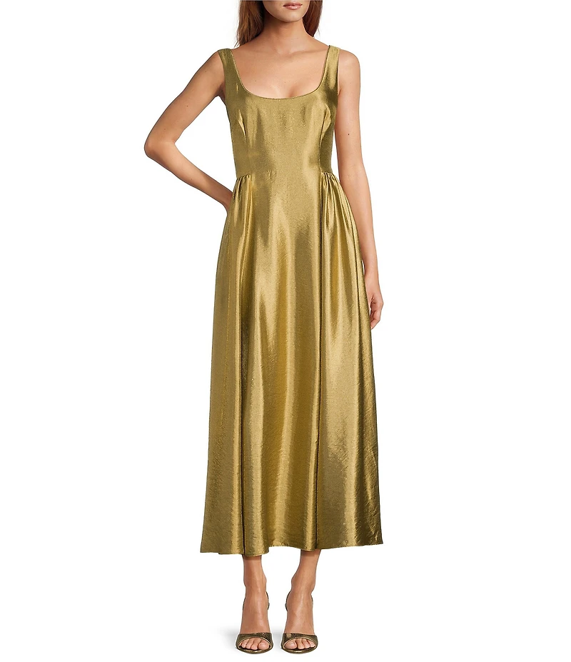 Antonio Melani Leah Metallic Scoop Neckline Sleeveless Ruching A-Line Dress