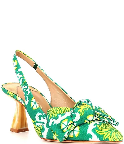 Antonio Melani Lenore Royal Palm Print Bow Slingback Pumps