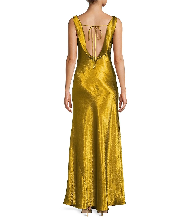 Antonio Melani Letty Drapey Satin Cowl Neck Tank Strap Sheath Slip Maxi Dress
