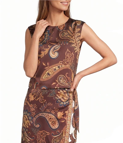 Antonio Melani Liesel Paisley Satin Jewel Neck Sleeveless Coordinating Blouse