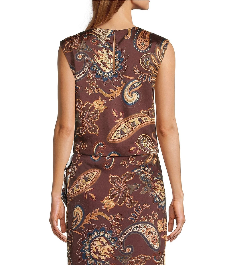 Antonio Melani Liesel Paisley Satin Jewel Neck Sleeveless Coordinating Blouse