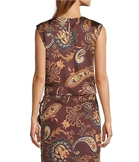 Antonio Melani Liesel Paisley Satin Jewel Neck Sleeveless Coordinating Blouse