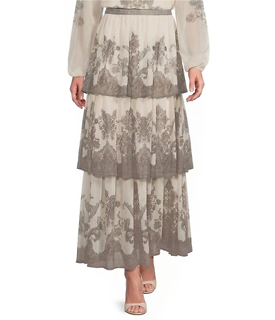 Antonio Melani Lilith Paisley Print Voile High Rise Tiered Ruffle A-Line Maxi Coordinating Skirt