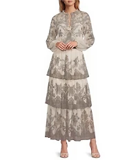 Antonio Melani Lilith Paisley Print Voile High Rise Tiered Ruffle A-Line Maxi Coordinating Skirt