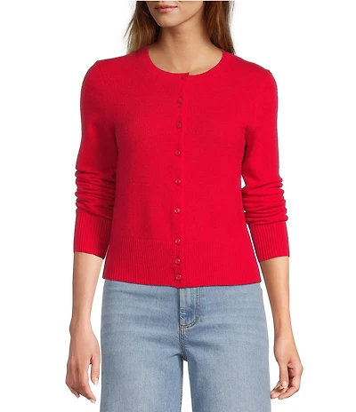 Antonio Melani Lindsay Crew Neckline Long Sleeve Button Front Cashmere Cardigan