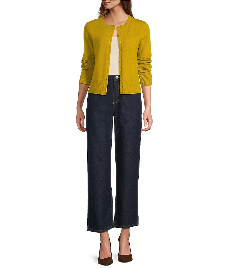 Antonio Melani Lindsay Crew Neckline Long Sleeve Button Front Cashmere Cardigan