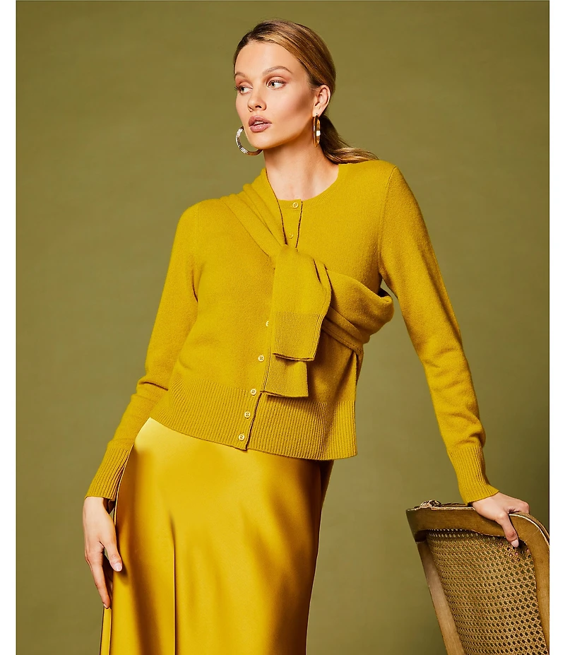 Antonio Melani Lindsay Crew Neckline Long Sleeve Button Front Cashmere Cardigan