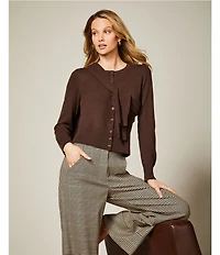 Antonio Melani Lindsay Crew Neckline Long Sleeve Button Front Cashmere Cardigan