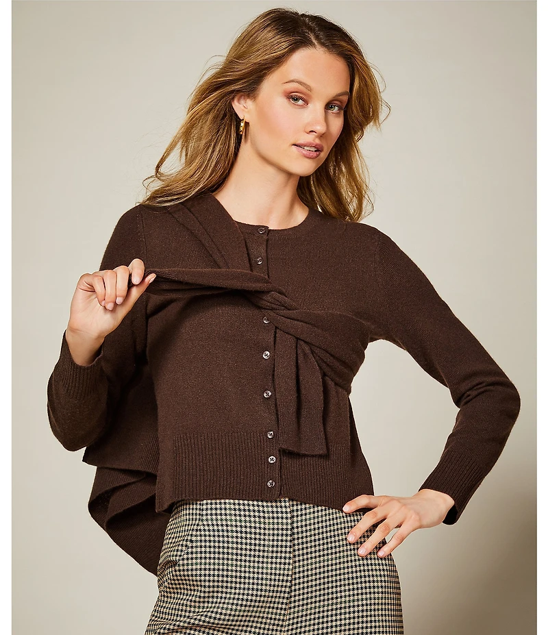 Antonio Melani Lindsay Crew Neckline Long Sleeve Button Front Cashmere Cardigan