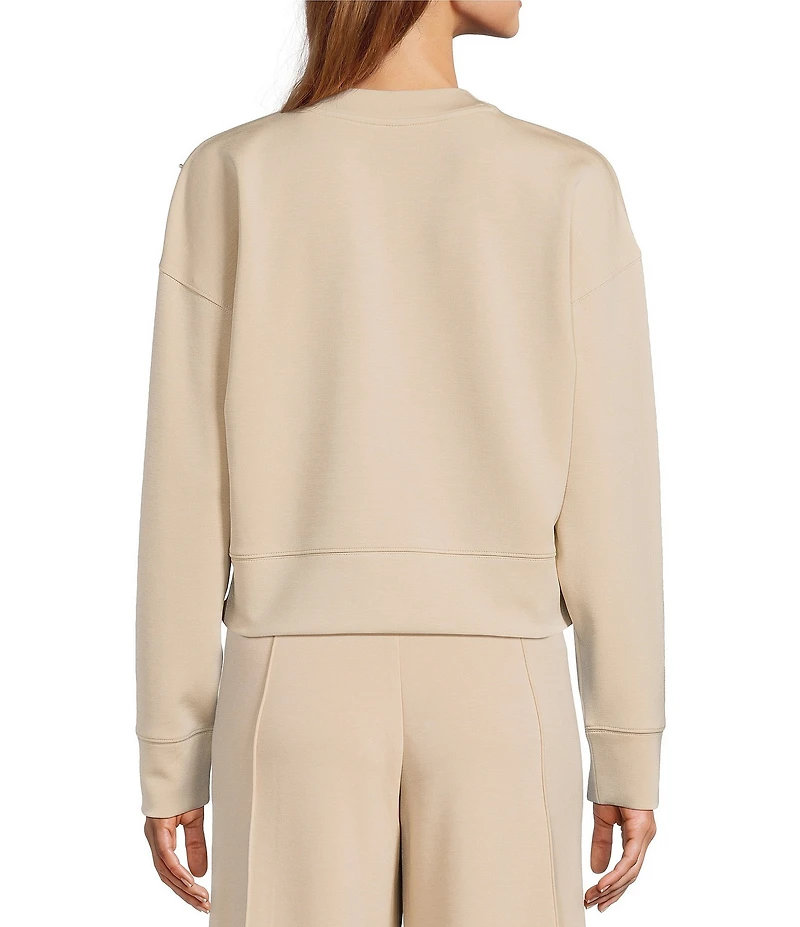 Antonio Melani Long Sleeve Crew Neckline Embellished Pearl Pullover Top