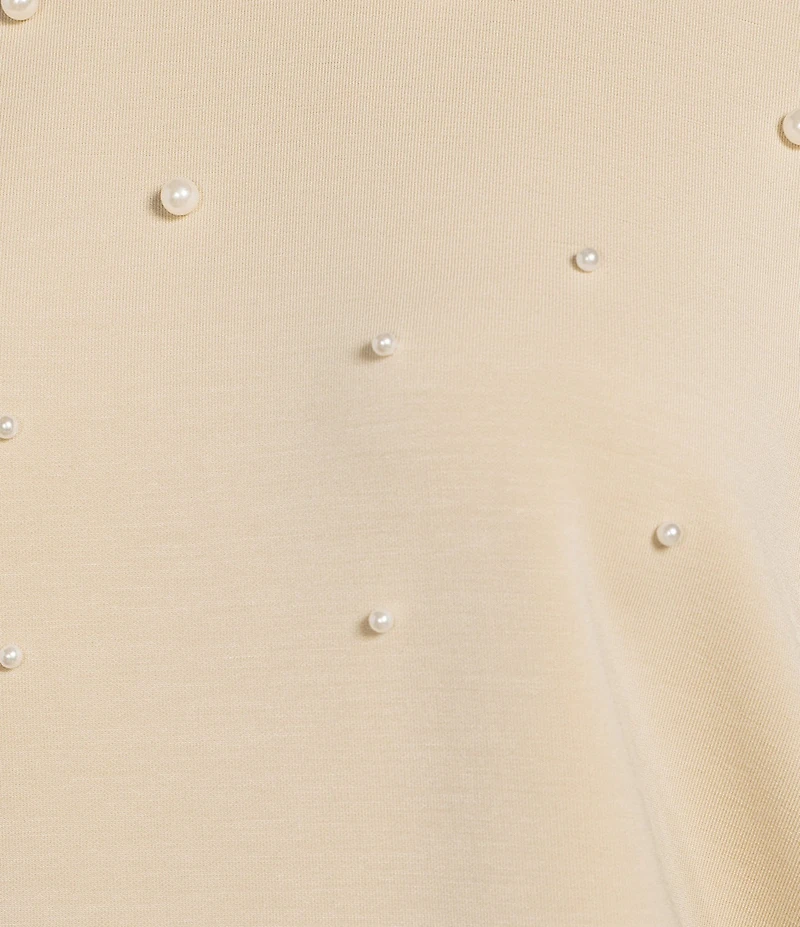 Antonio Melani Long Sleeve Crew Neckline Embellished Pearl Pullover Top