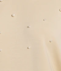 Antonio Melani Long Sleeve Crew Neckline Embellished Pearl Pullover Top