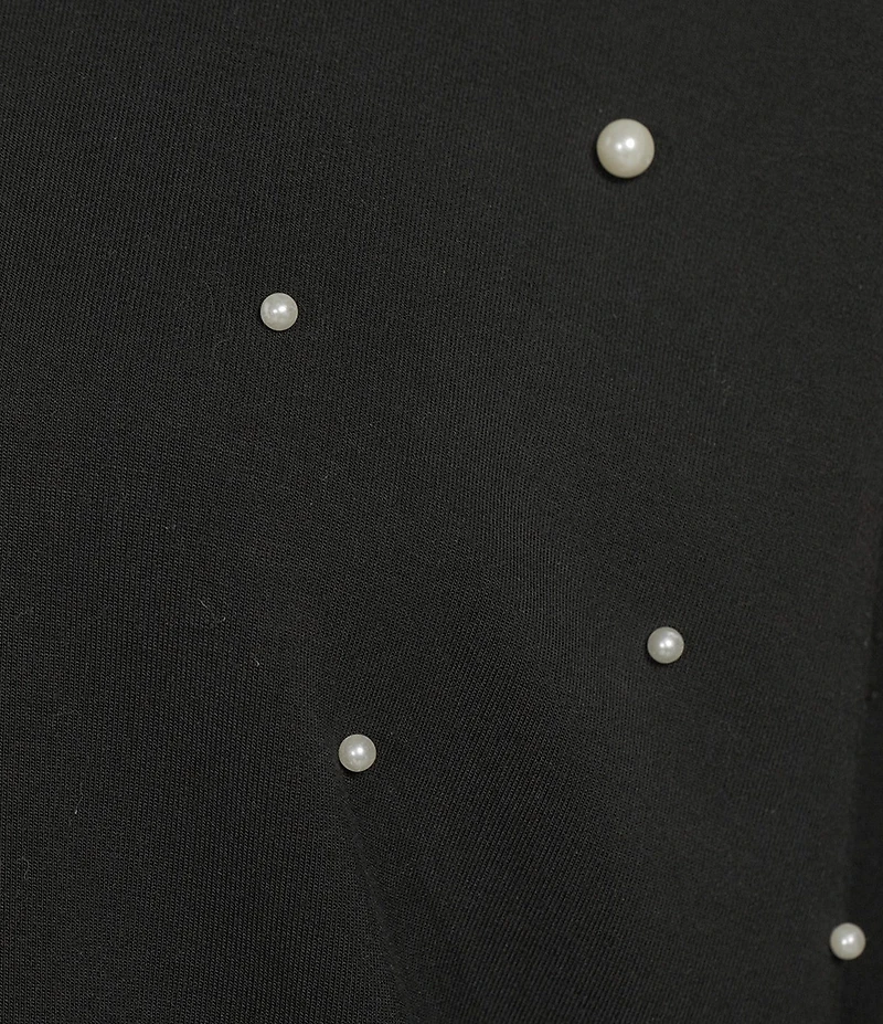 Antonio Melani Long Sleeve Crew Neckline Embellished Pearl Pullover Top