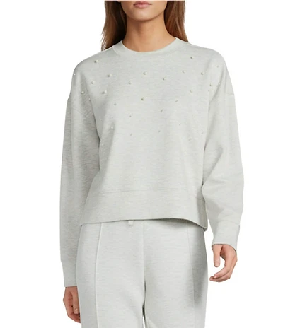 Antonio Melani Long Sleeve Crew Neckline Embellished Pearl Pullover Top