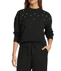 Antonio Melani Coordinating Long Sleeve Crew Neckline Embellished Pearl Pullover Top