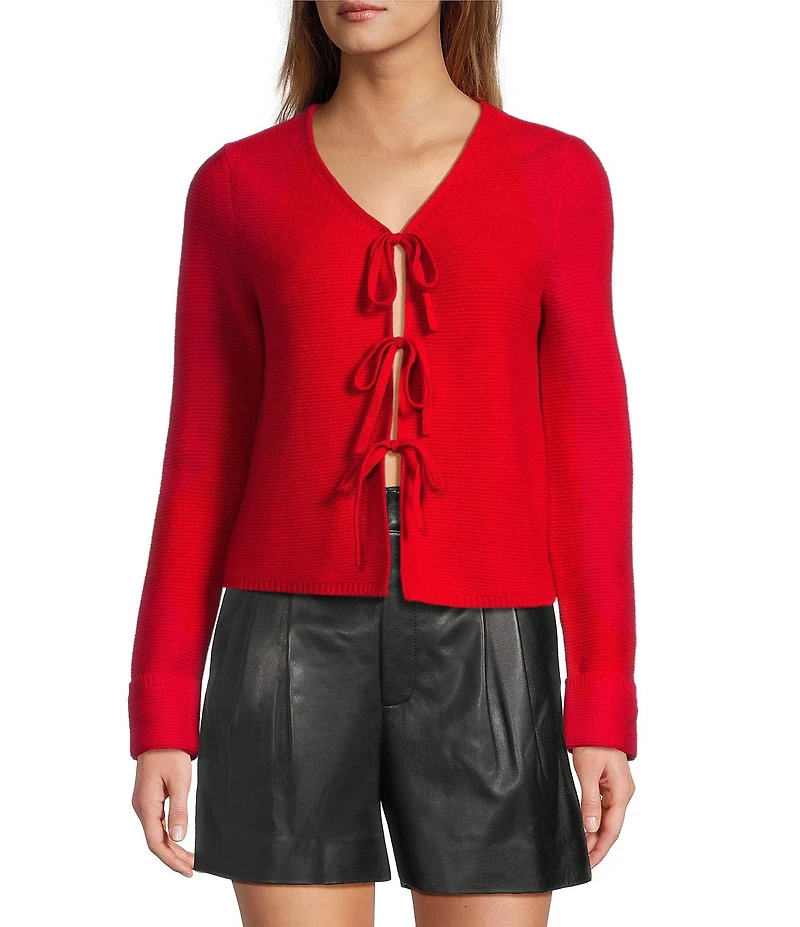 Antonio Melani Lydia V-Neck Long Cuff Sleeve Tie Front Bow Cashmere Sweater