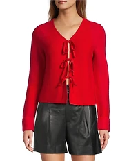 Antonio Melani Lydia V-Neck Long Cuff Sleeve Tie Front Bow Cashmere Sweater