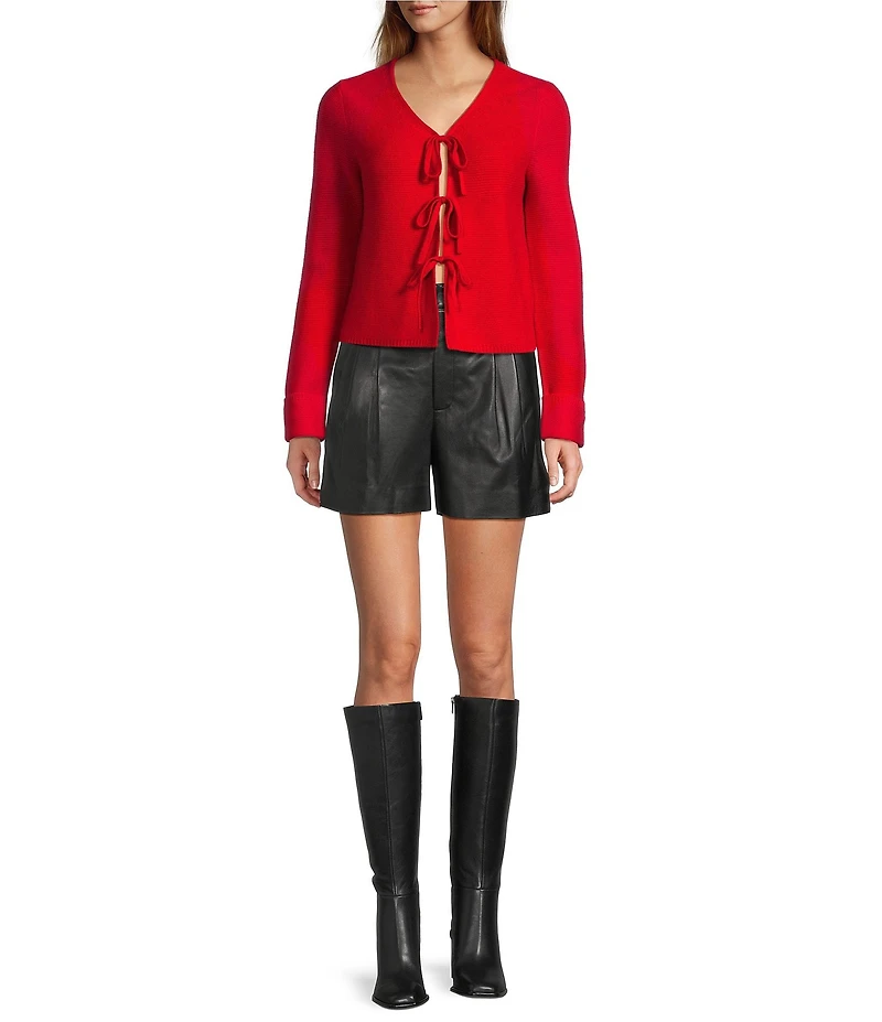 Antonio Melani Lydia V-Neck Long Cuff Sleeve Tie Front Bow Cashmere Sweater