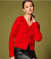 Antonio Melani Lydia V-Neck Long Cuff Sleeve Tie Front Bow Cashmere Sweater