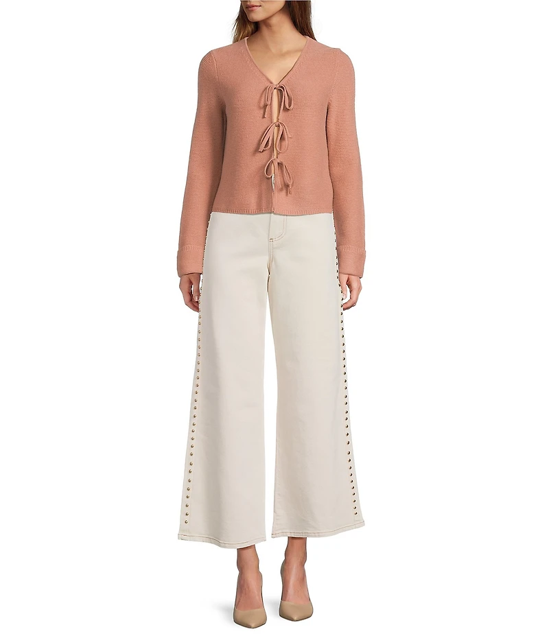 Antonio Melani Lydia V-Neck Long Cuff Sleeve Tie Front Bow Cashmere Sweater