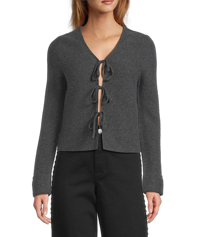 Antonio Melani Lydia V-Neck Long Cuff Sleeve Tie Front Bow Cashmere Sweater